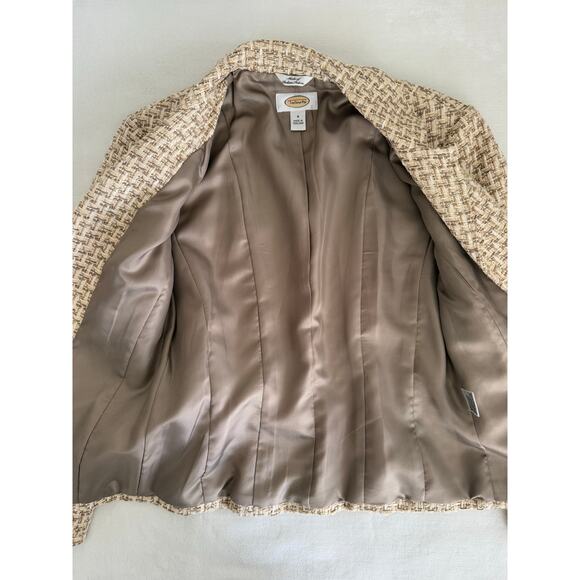 Talbots Tweed Blazer Jacket Italian Fabric Career‎ Office Beige Metallic Sz 4 - Picture 11 of 14